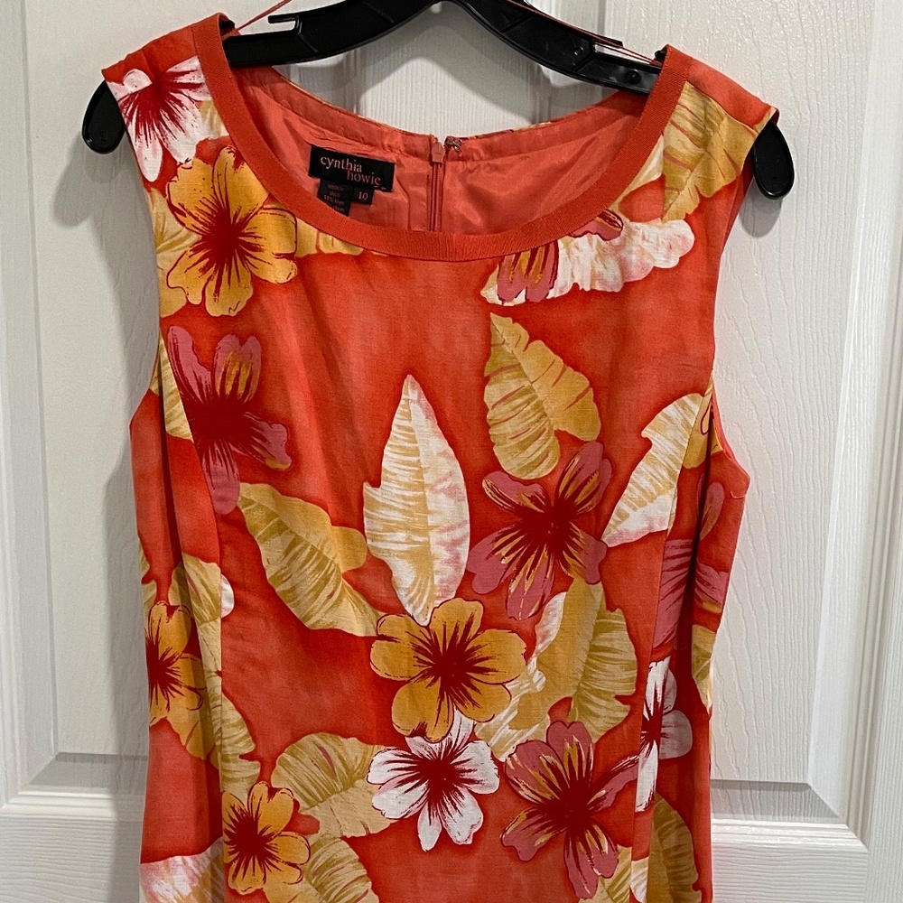Pretty Floral Sleeveless Linen Spring Dress, Size 10, NWOT